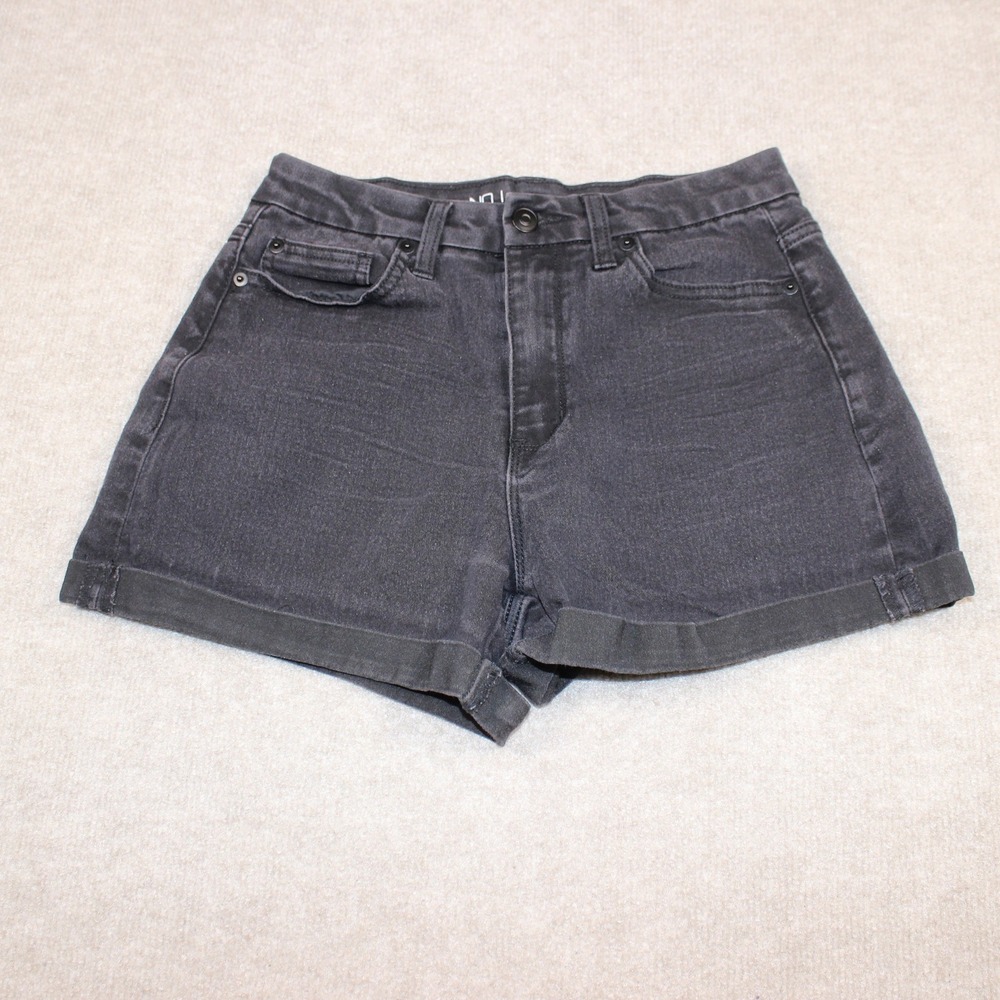 No Boundaries Black High Rise Cuffed Denim Shorts Size 9 Womens Stretch